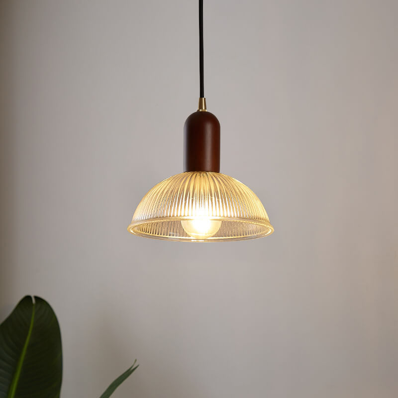 Vintage Ribbed Glass 1-Light Bowl Pendant  Light