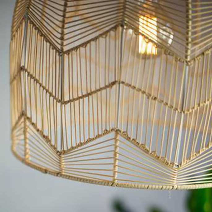 Luminaire suspendu à élément japonais à 1 lumière en forme de dôme tissé en rotin