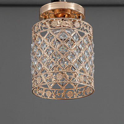 Modern Crystal Mini Cylindrical Shape 1-Light Flush Mount Light