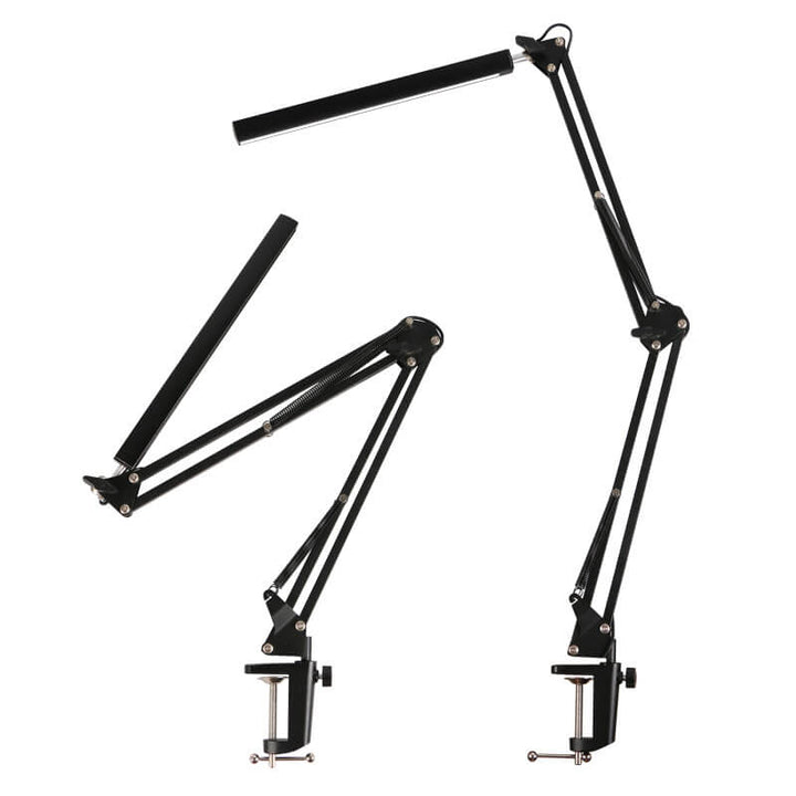 Lampe de bureau de lecture USB à pince à bras long pliable à LED pour protection des yeux