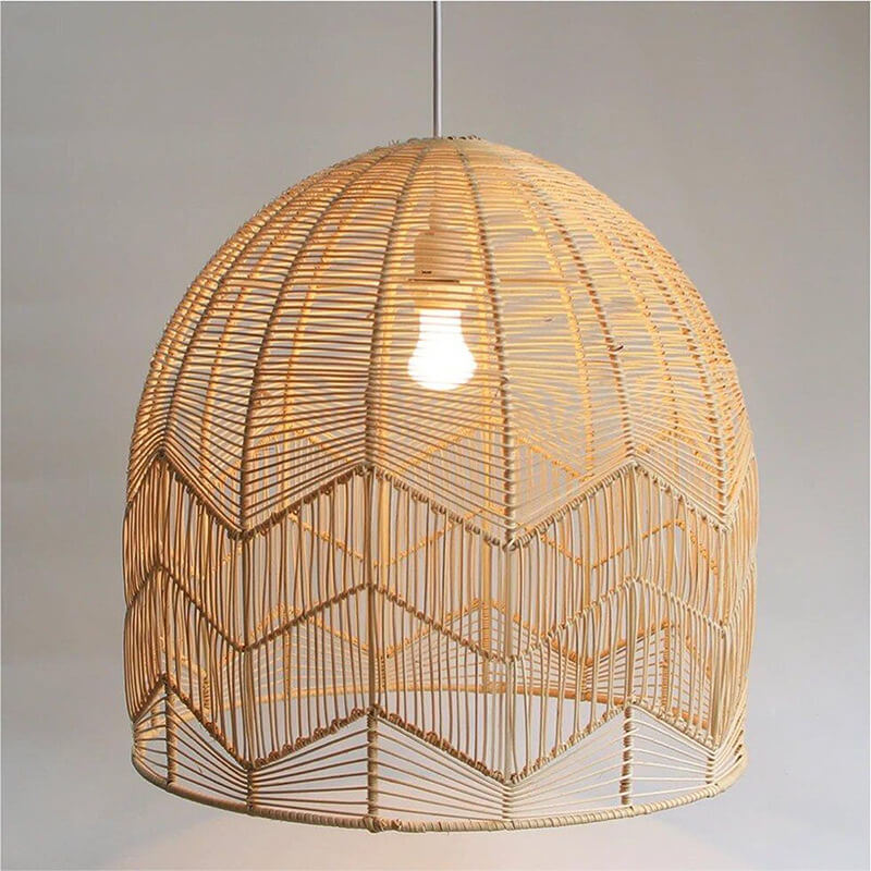 Luminaire suspendu à élément japonais à 1 lumière en forme de dôme tissé en rotin