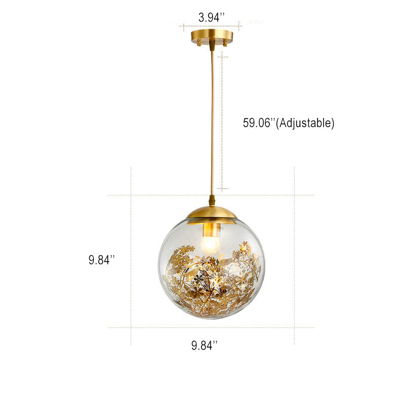 Glass Ball 1-Light Globe Golden Hay Pattern Pendant Light