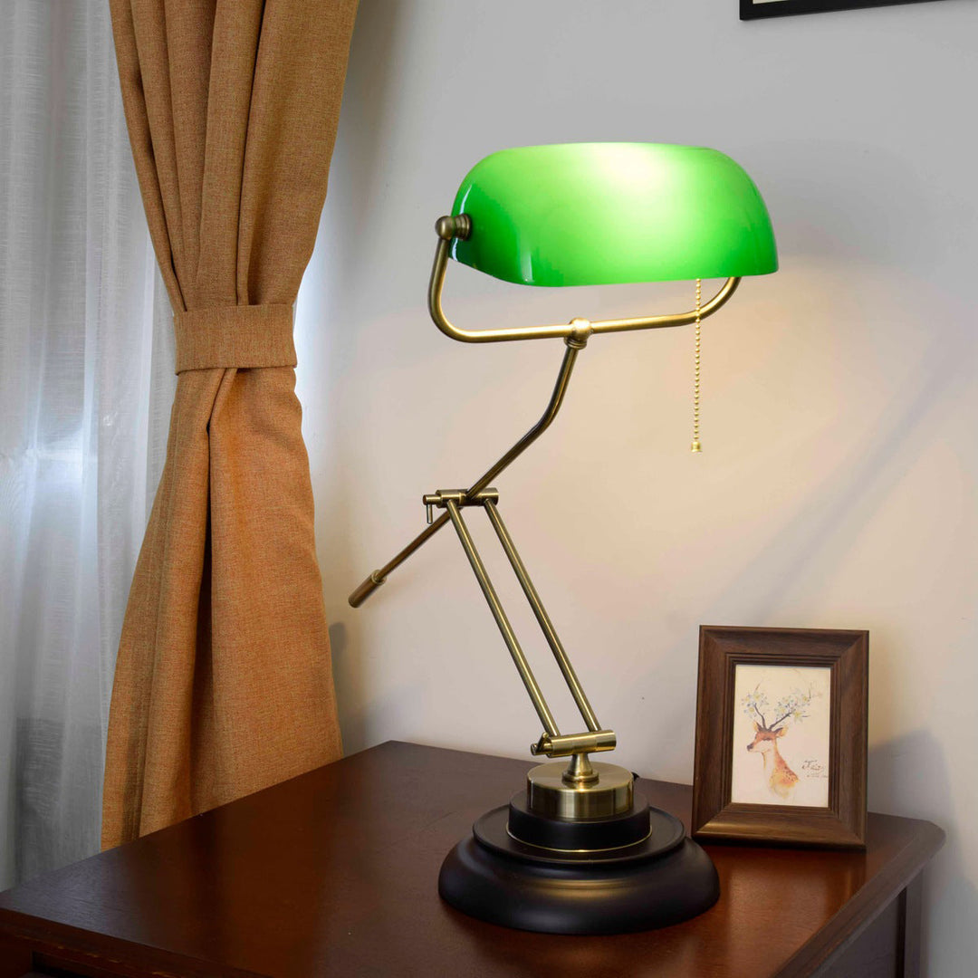 Lampe de table rétro style république avec abat-jour en verre vert à 1 lumière 