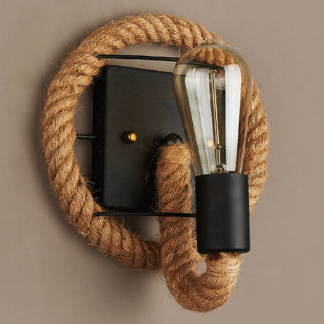 Vintage Hemp Rope 1-Light Wall Sconce Lamp 2 Design
