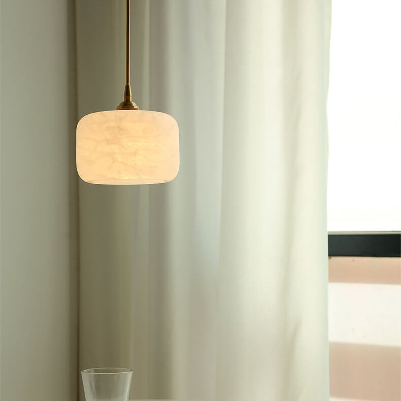 Retro Brass 1-Light Cylindrical Marble Shade Pendant Light