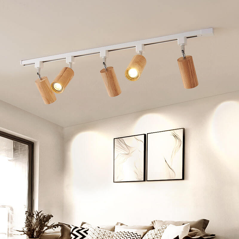 Nordic Wooden Track Lighting 1/5- Light LED Flush Mount Ceiling Light