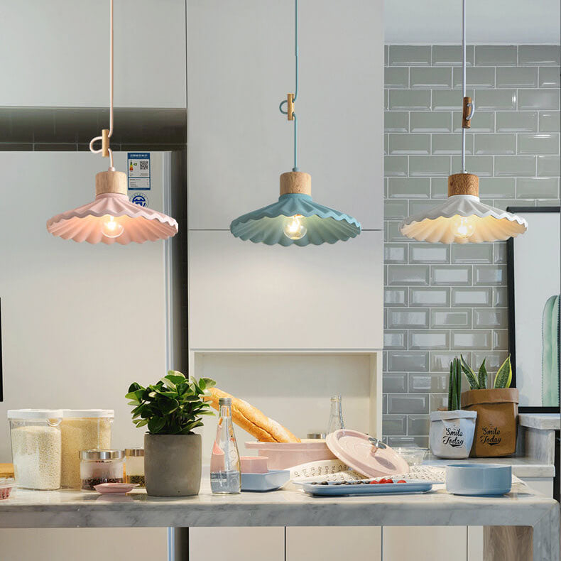 Modern Macaron Cement Scalloped Shade 1 Light Pendant Light