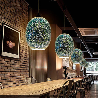 Modern Creative 3D Stained Fireworks Glass Jar 1-Light Pendant Light