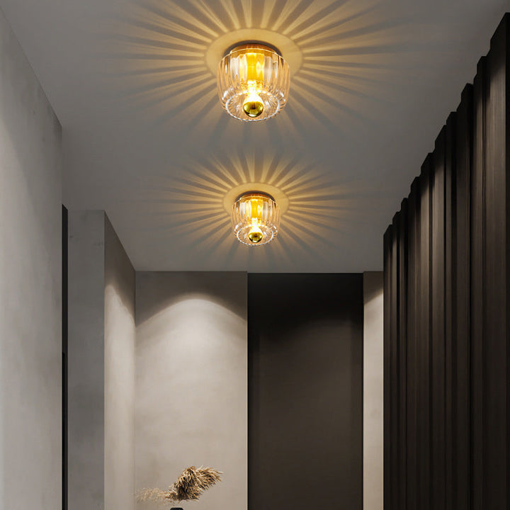 Modern Luxury Glass Sun Shape Full Copper Dual Purpose 1-Light Flush Mount Light