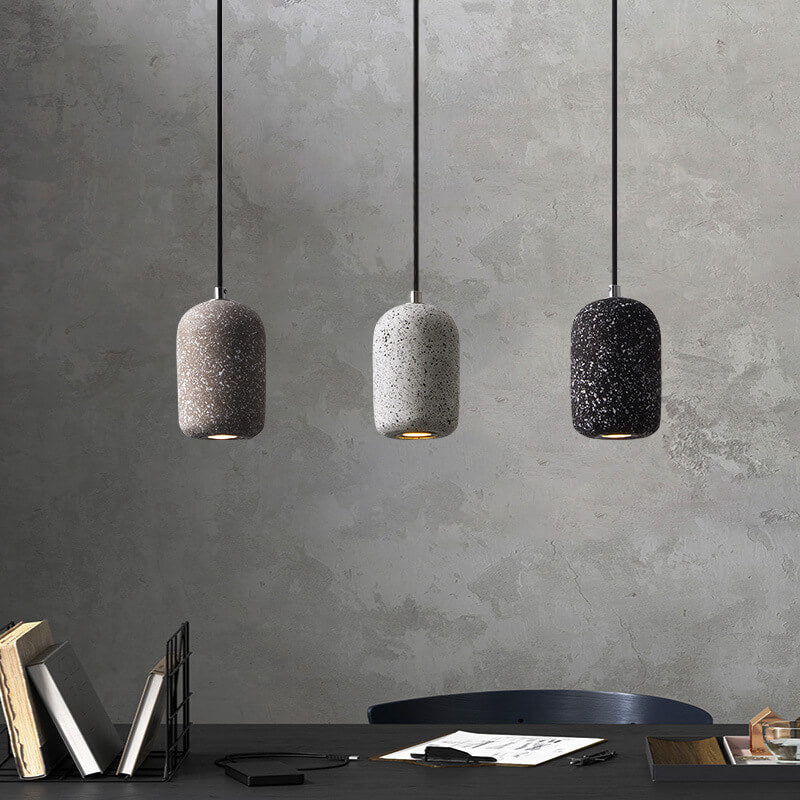 Suspension LED en ciment cylindrique moderne en terrazzo 