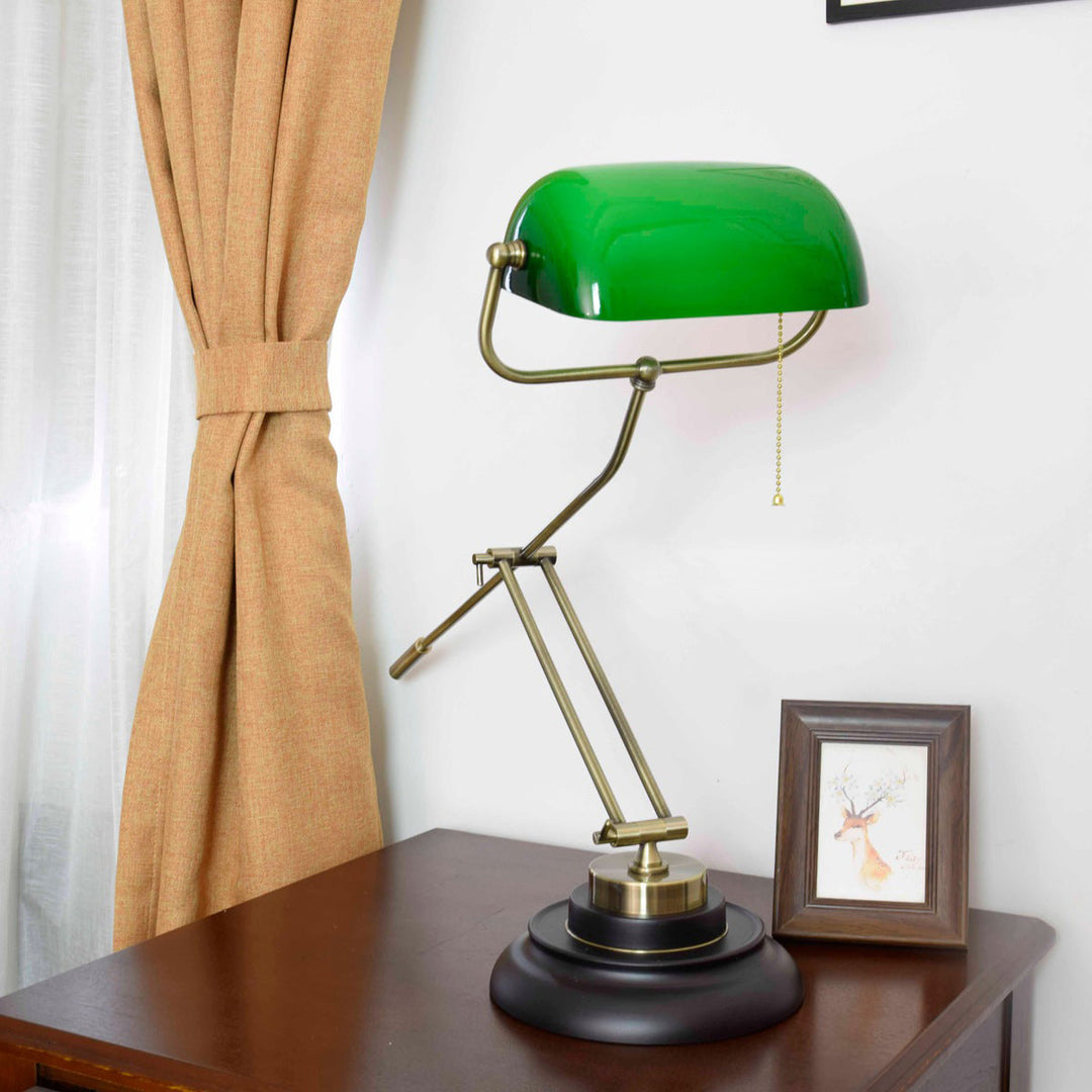 Lampe de table rétro style république avec abat-jour en verre vert à 1 lumière 