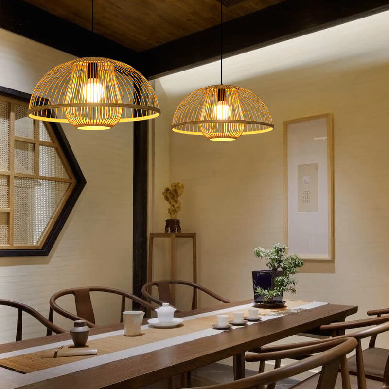 Moderne Rattan 1-Licht Kuppel Pilz Pendelleuchte 