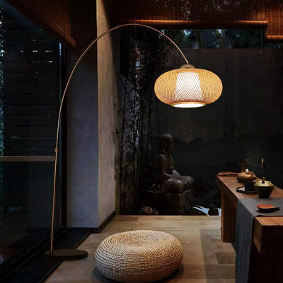 Bamboo Weaving 1-Light Fishing Rod LED Standing Floor Lamps