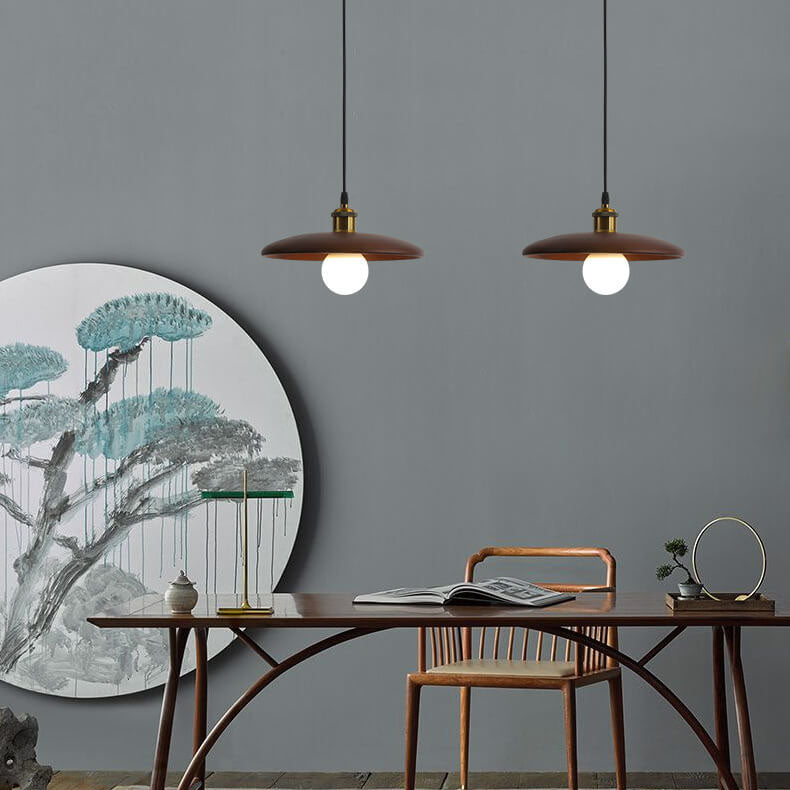 Minimalist Wooden 1-Light Saucer Shaped Pendant Light