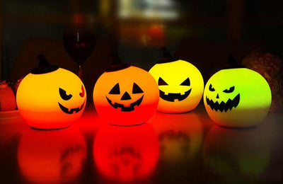 Halloween Round Pumpkin Pat Night Light Colorful Decorative LED Table Lamp