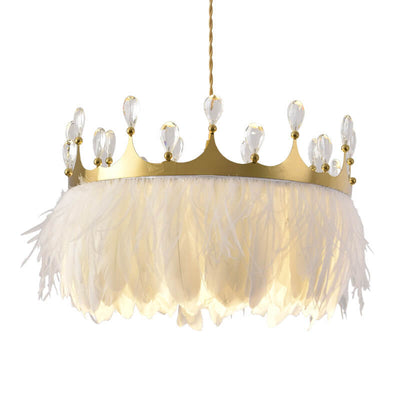 Modern Crown Shape 1-Light Feather Pendant Light