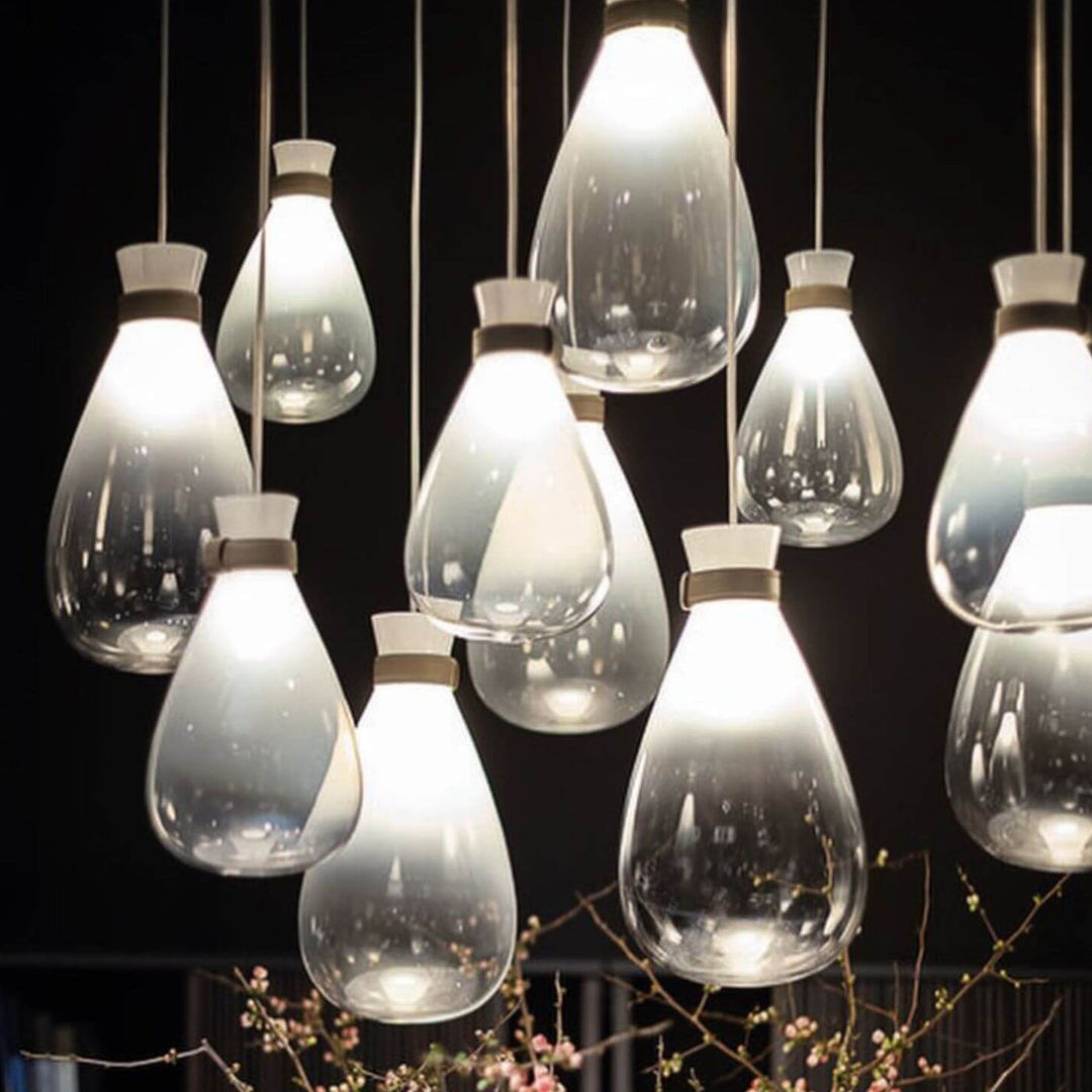 Lampe suspendue LED moderne et créative en verre avec bouteille en forme de goutte d&