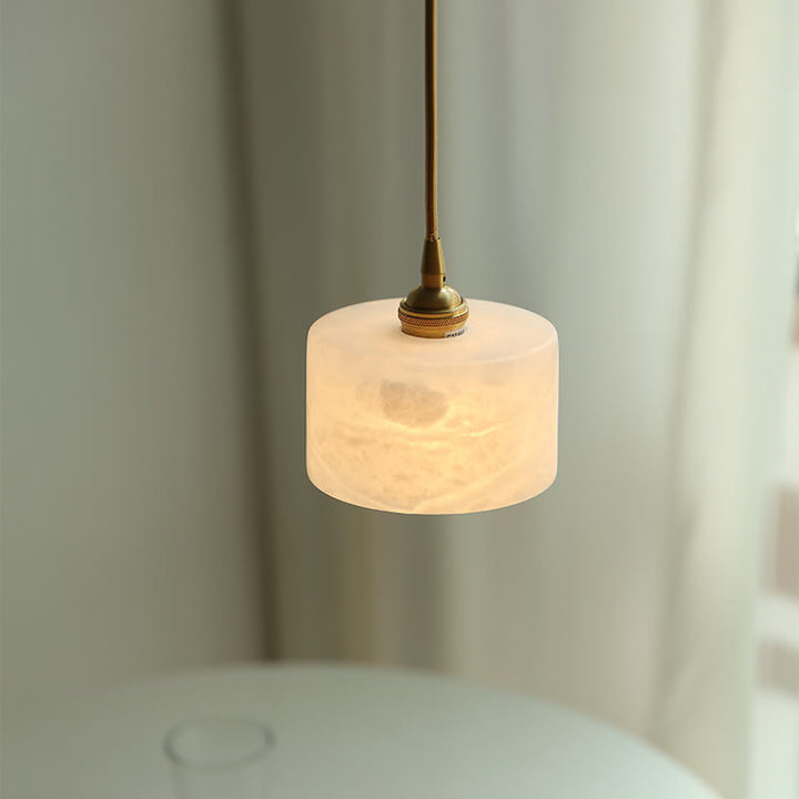 Retro Messing 1-Licht Zylindrische Marmor Schirm Pendelleuchte 