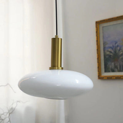 Nordic Milky White Glass Flat Round 1-Light  Pendant Light
