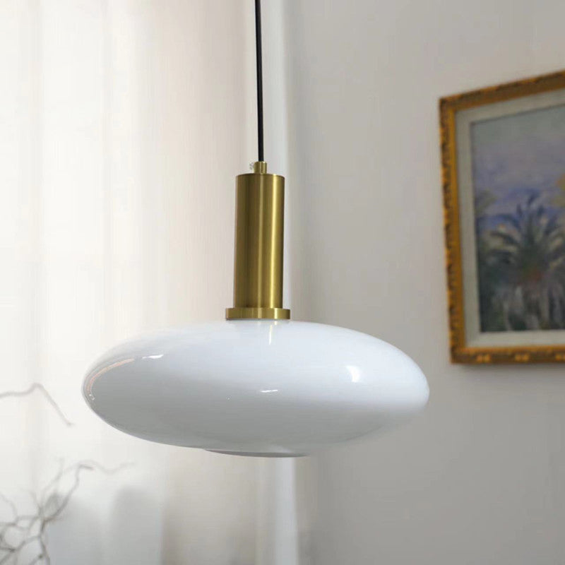 Nordic Milky White Glass Flat Round 1-Light  Pendant Light