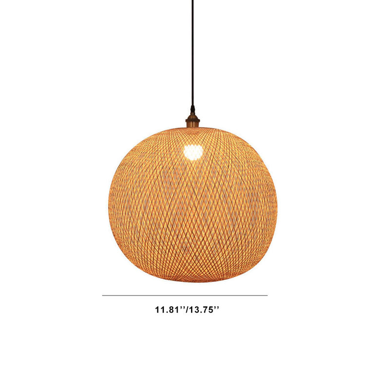 Lámpara colgante japonesa de 1 luz beige con bola redonda de tejido de bambú 