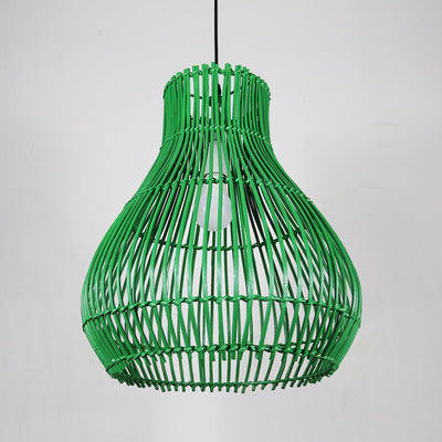 Moderne Rattan Weaving Green Teardrop Shade 1-Licht-Pendelleuchte 