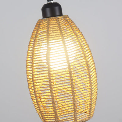 Retro Bamboo Weaving 3-Light Oval Shade Chandeliers