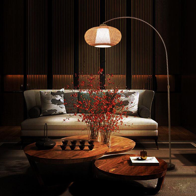 Bamboo Weaving 1-Light Fishing Rod LED Standing Floor Lamps