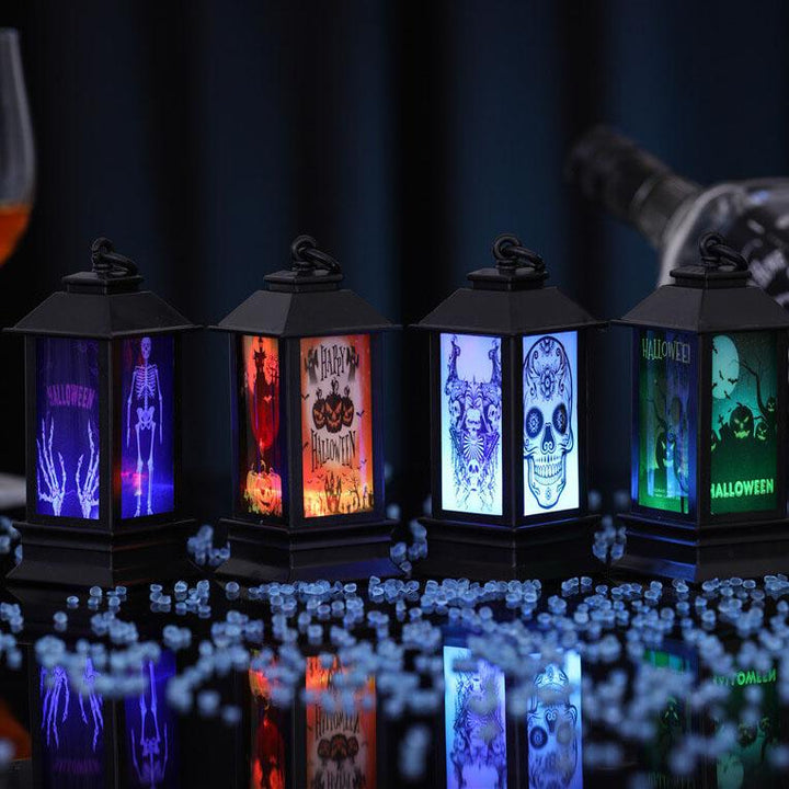 Lampe de table décorative à piles avec lampe à huile lumineuse d'Halloween, squelette et citrouille 