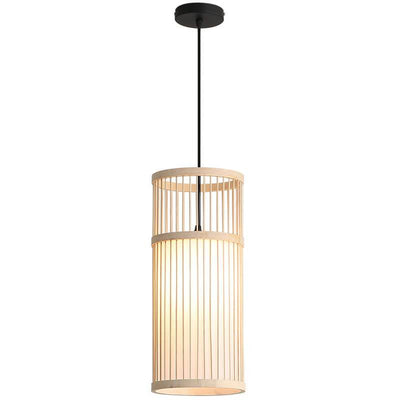 Bamboo Weaving 1-Licht-Zylinder-LED-Pendelleuchte 