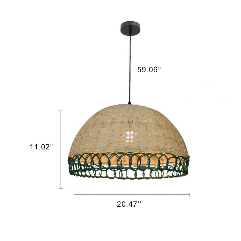 Rustic Rattan Weaving 1-Light Half Circle Pendant Light