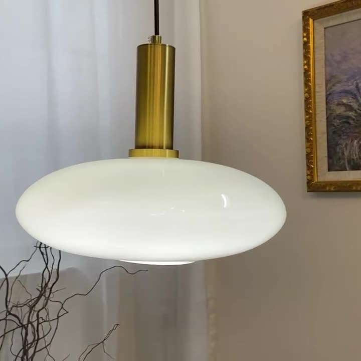 Nordic Milky White Glass Flat Round 1-Light  Pendant Light