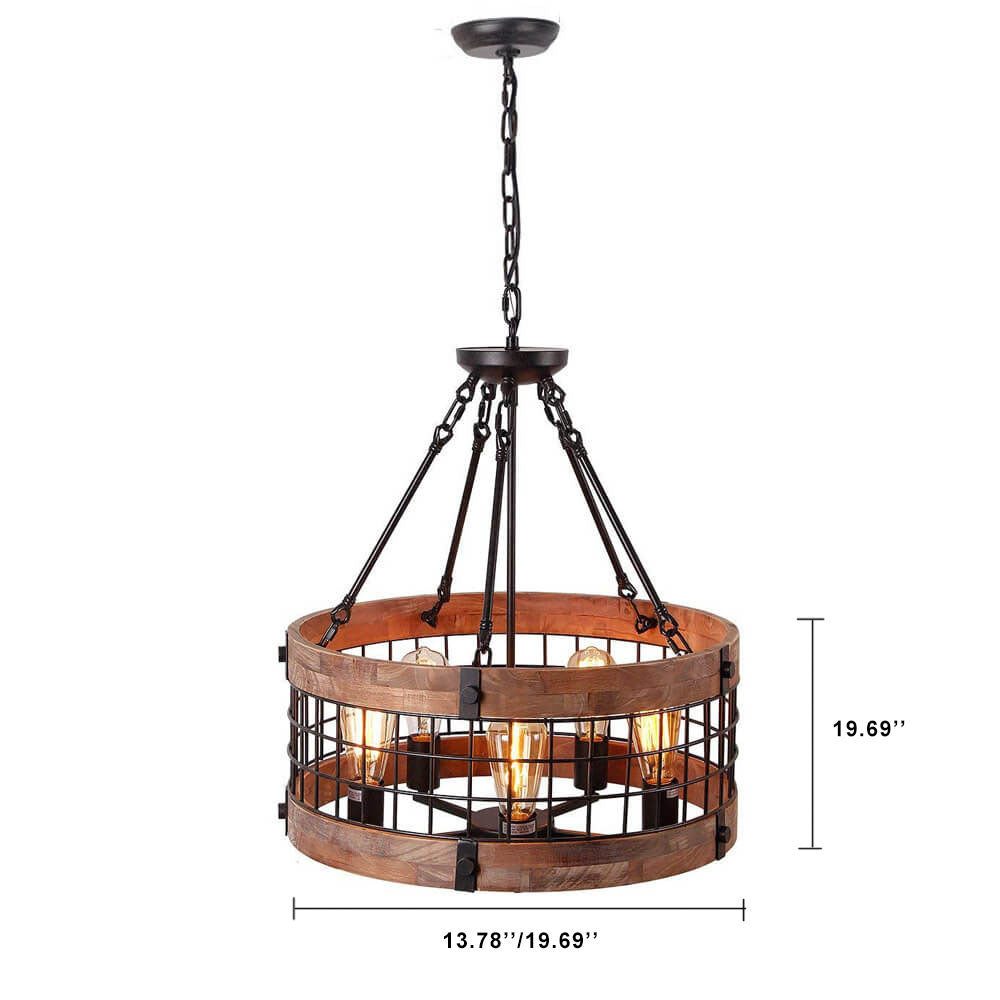 Lámpara de Araña Industrial Retro Marrón con Rejilla de Tambor de 3/5 Luces 