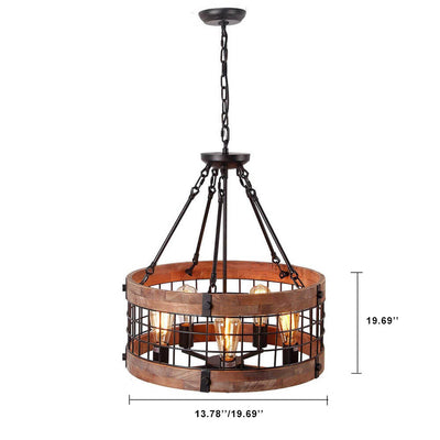 Industrial Retro Brown Grid Cage Drum 3/5-Light Chandelier