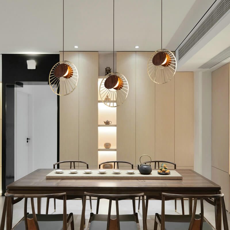 Modern Creative Walnut Metal Disc 1-Light Pendant Light