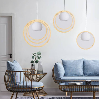 Modern Wooden Circle Ring 1-Light Pendant Light