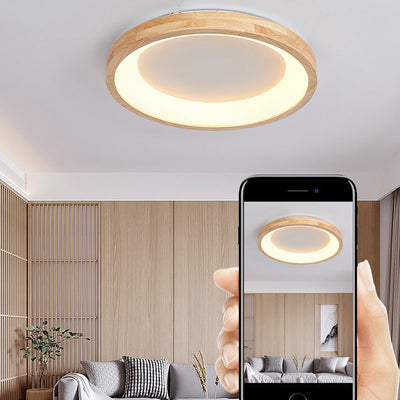 Modern Nordic Wooden Light Stand Round LED Flush Mount Light