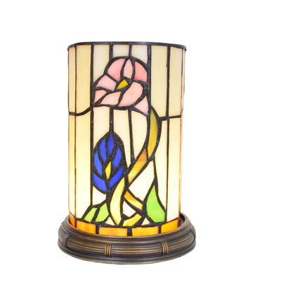 Creative Tiffany Flower Cylinder Barrel Stained Glass LED Table Lamp
