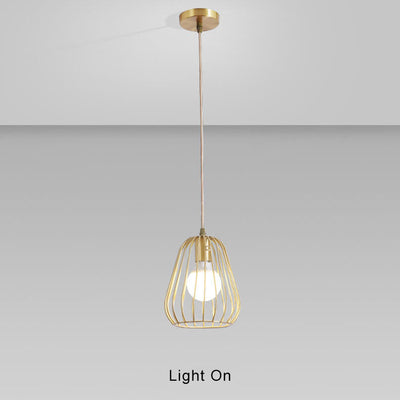 Simple 1-Light Cage Shaped Golden Pendant Light