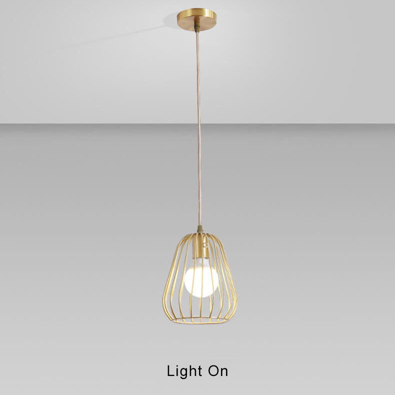 Simple 1-Light Cage Shaped Golden Pendant Light