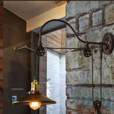 Retro Industrial Wrought Iron 1-Light  Pulley Wall Sconce Lamp