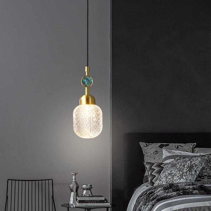 Modern Textured Glass 1-Light Hanging Jar Pendant Light