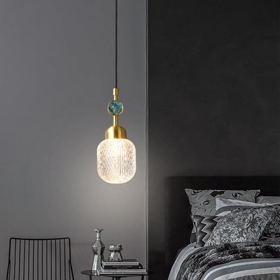 Modern Textured Glass 1-Light Hanging Jar Pendant Light