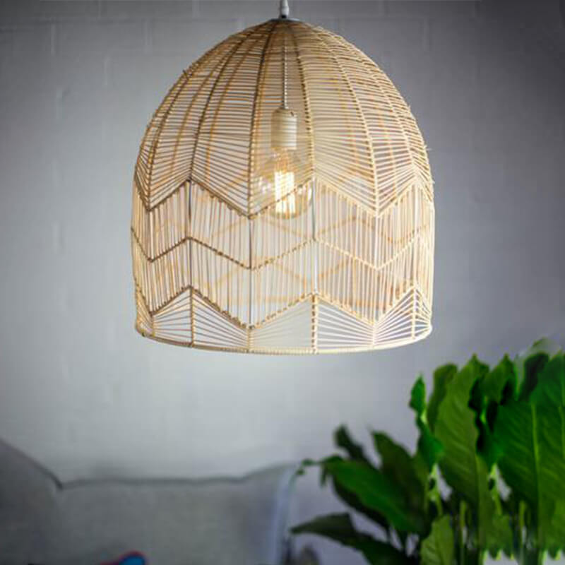 Luminaire suspendu à élément japonais à 1 lumière en forme de dôme tissé en rotin