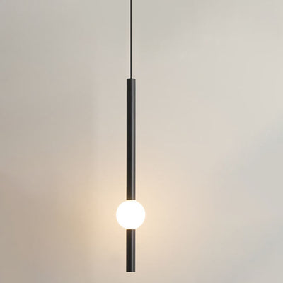 Lumière suspendue LED cylindrique longue minimaliste moderne avec boule en métal 