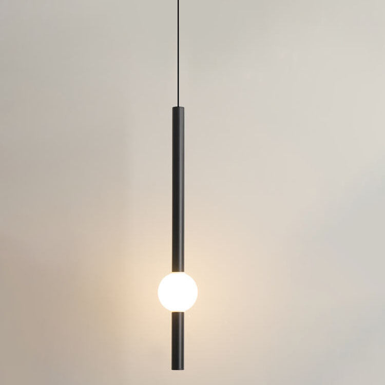 Lumière suspendue LED cylindrique longue minimaliste moderne avec boule en métal 
