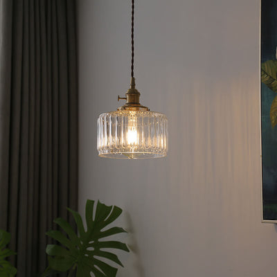 Textured Linear Glass 1-Light Single Drum Pendant Light