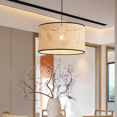 Modern Rattan Weaving Cylinder 1-Light Pendant Light