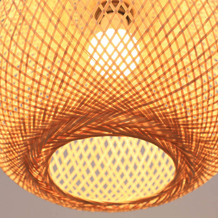 Lámpara colgante japonesa de 1 luz beige con bola redonda de tejido de bambú 