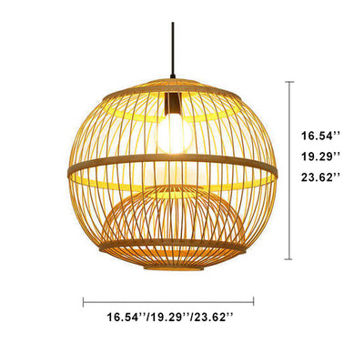 Chinese Simple Bamboo Weaving 1- Light Round Globe Pendant Light